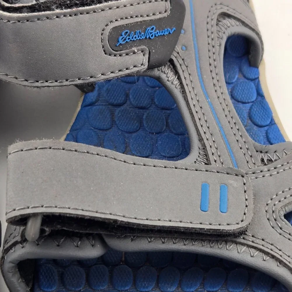 Eddie Bauer Rocky Sport Sandals Boys Size 2 Gray Blue Hook & Loop
